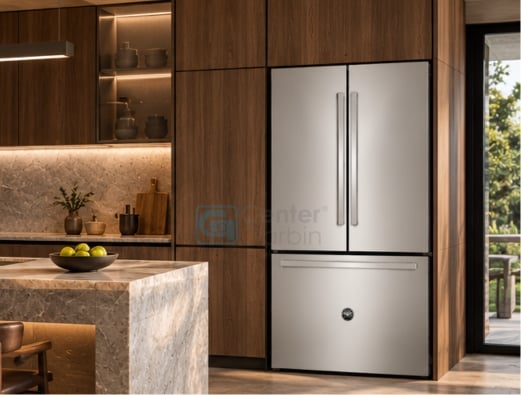 Acabamento externo inox do refrigerador Bertazzoni Professional
