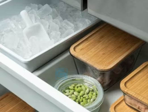 Interior do refrigerador Bertazzoni Professional French Door