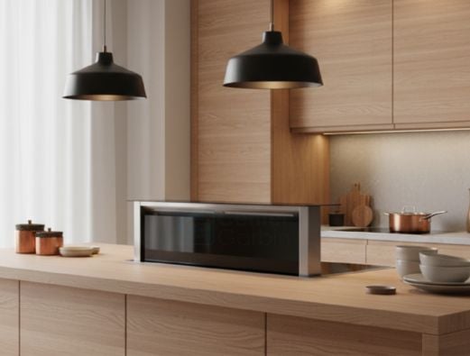 Acabamento em inox da Coifa de Bancada Cuisinart Arkton Advanced Down Draft 90cm