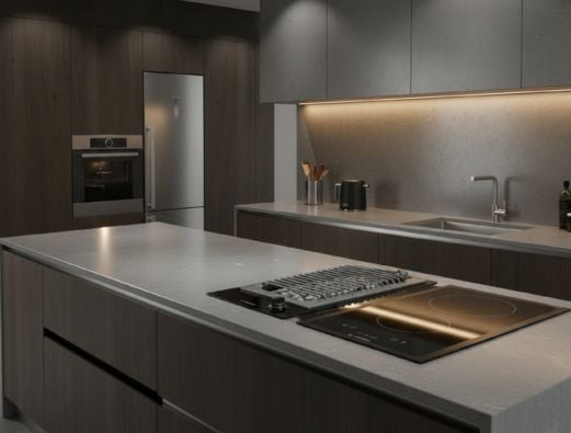 Cooktop domin&oacute; embutido com acabamento inox escovado