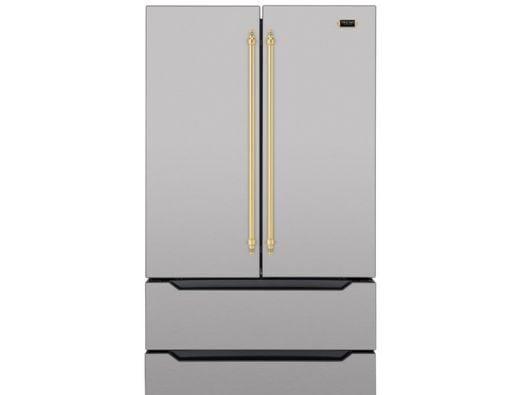 Design retrô do Refrigerador Tecno com puxador dourado