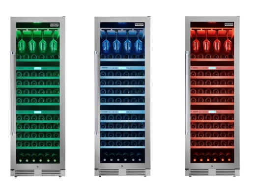 Ilumina&ccedil;&atilde;o LED colorida da Adega Tecno Professional 151 garrafas
