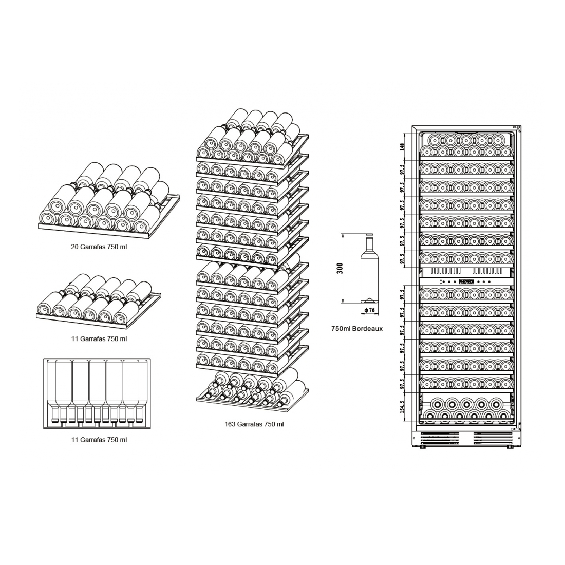 Capacidade para 151 garrafas